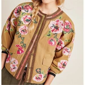 Anthropologie needlepoint bomber jacket